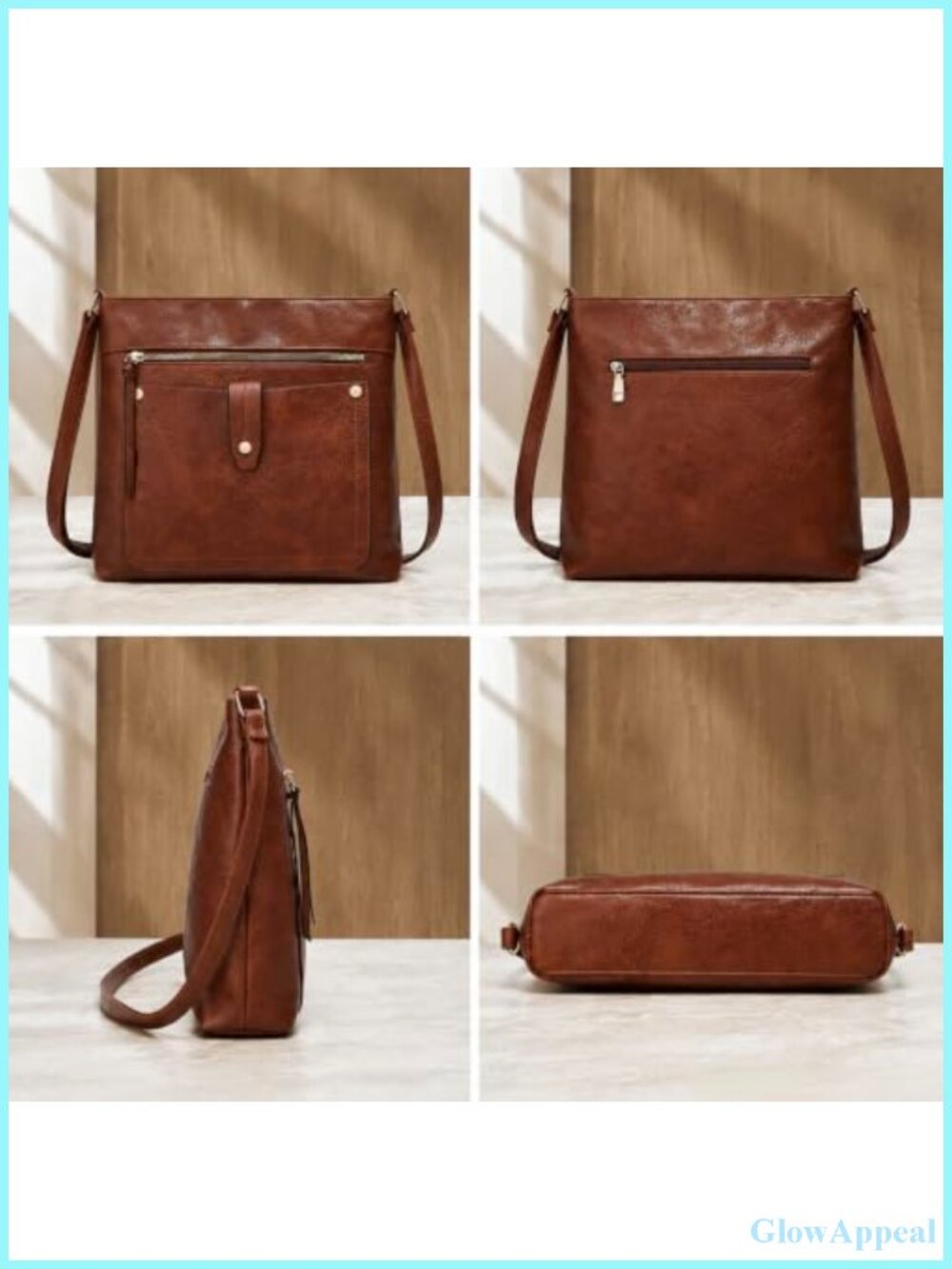 Faux Leather Crossbody Bag Lightweight Messenger Travel Vintage Purse - Picture 4 of 4